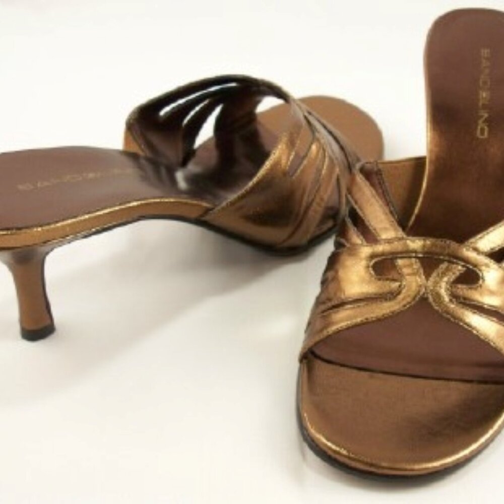 Bandolino Women’s Metallic Bronze Open-Toe Slides Sandals – Mid Kitten Heels